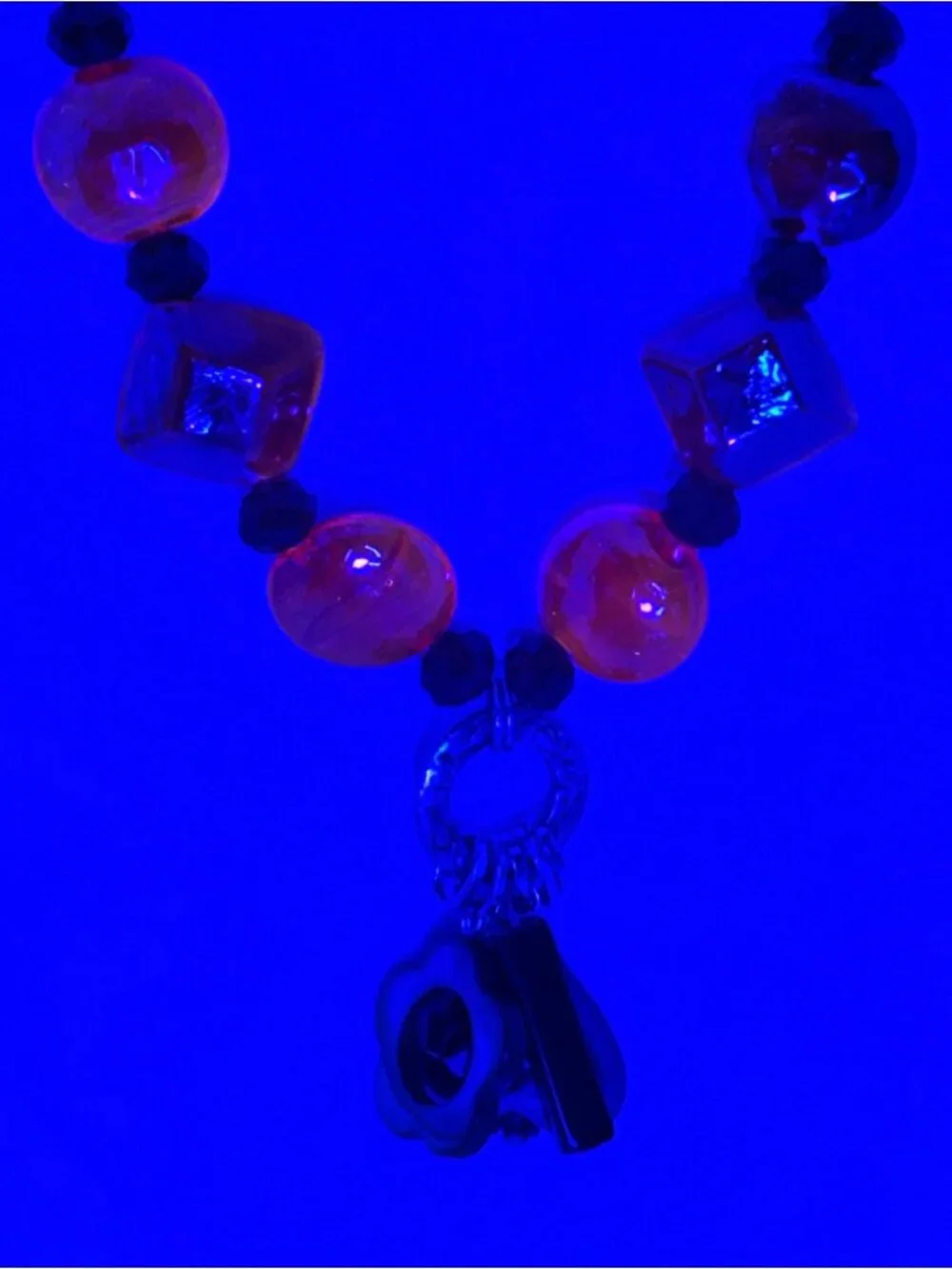 DayGlow Orange Necklace Glass & Acrylic Beads Glows Under Blacklight